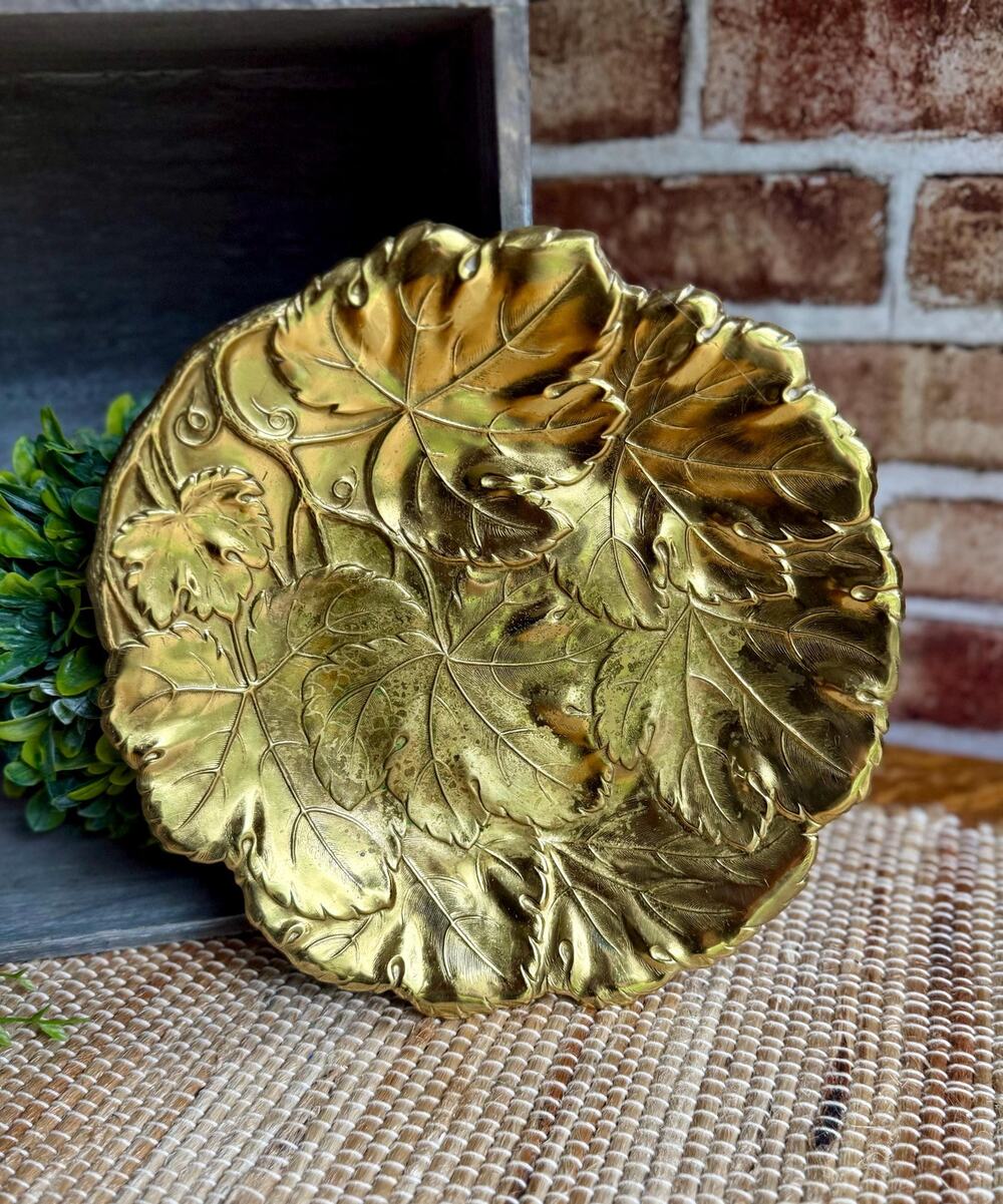 Vintage WMF Golden 49er 24K Gold Plate Leaf Tray | 1960s 1970s Grape Leaf Dish